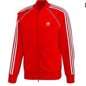 Adidas 3 stripe red track jacket